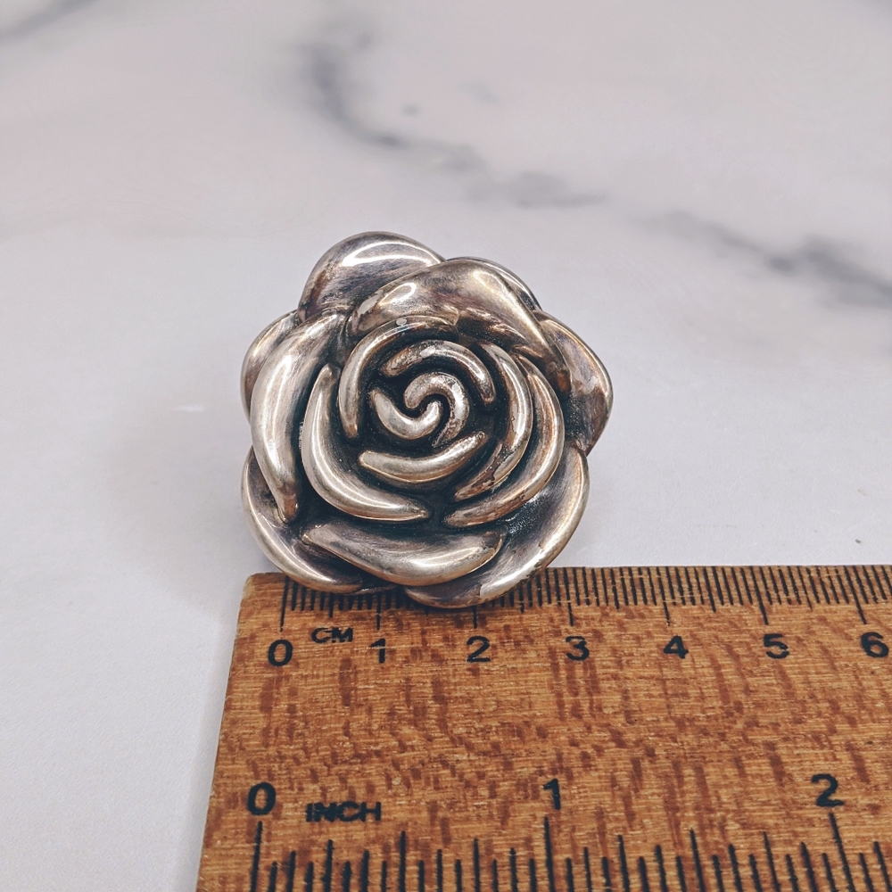 Sterling Silver Bold Statement Rose Cocktail Ring - image 2
